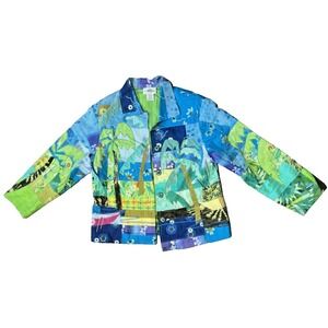 Sandy Starkman Vtg 90s Jacket M Multicolor Art To Wear Long Sleeve Collared Boho